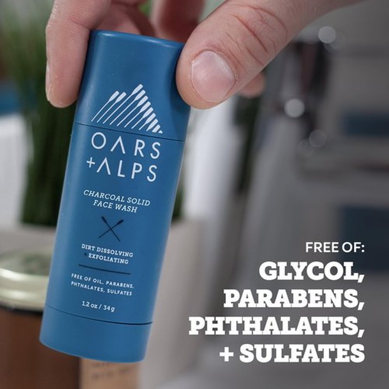 Oars + Alps Face Wash with Activated Charcoal, Exfoliating Facial Cleanser, Cleansing, Refreshing, TSA Friendly, 1.2 Oz, 2PK