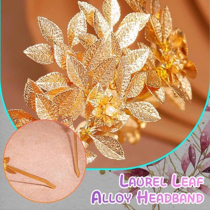 Brishow Gold Leaf Tiara Headband, Greek Goddess Laurel Crown Headpiece with Pearl Flowers for Women
