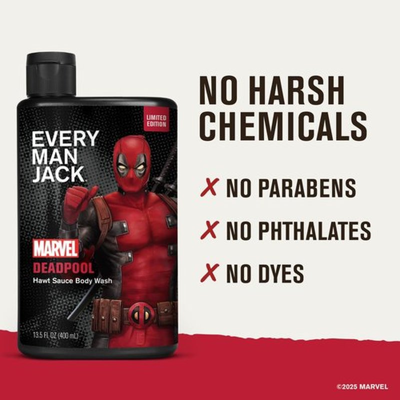 Every Man Jack Deadpool Body Wash Gift for Men – Plant-Based Cleansers & Moisturizers – Paraben & Dye Free – 13.5 fl oz (2 Pack)