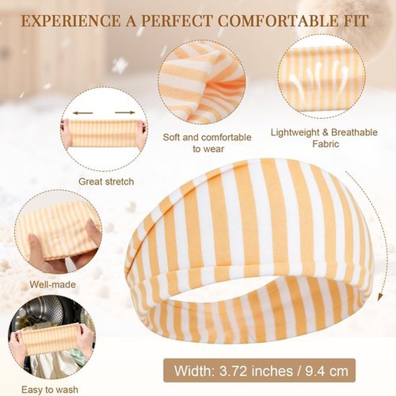 4 Pack Stripe Headband for Women - Non Slip Wraps Elastic Stretchy Hairbands, Soft Fabric Hair Bands for Yoga Workouts, Breathable Head Bands for Hairstyles & Outfits, Valentine's Day Gifts