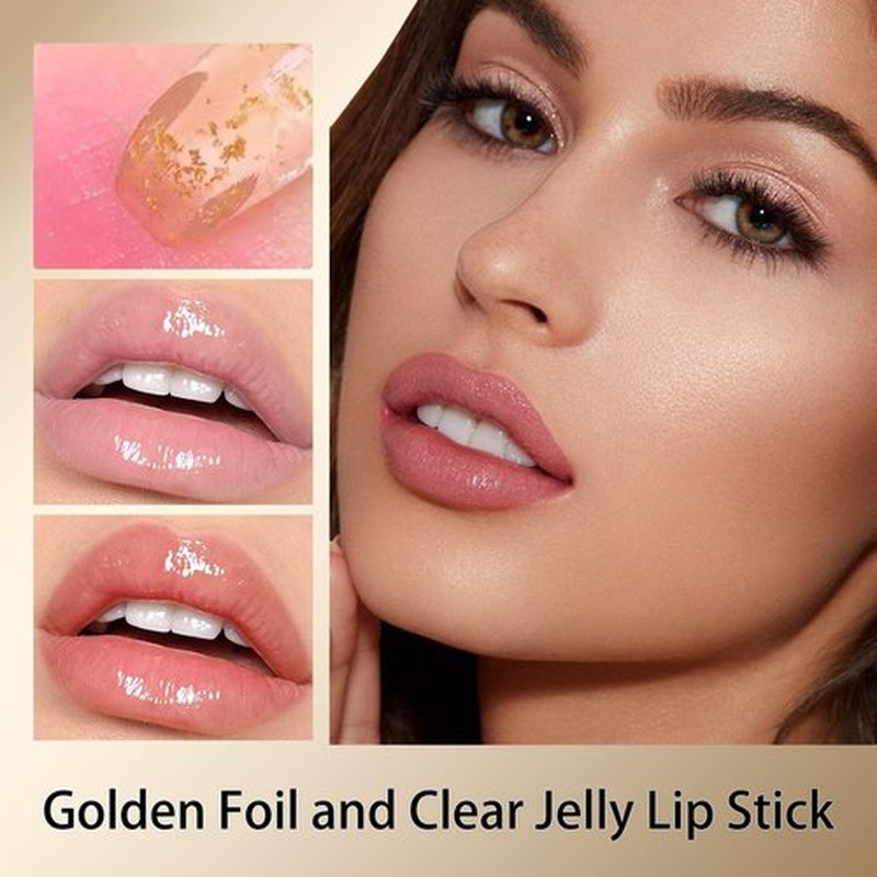 MooGlamor Clear Lipstick Color Changing Gold Foil Lipsticks with Transferproof and Retractable Pink Moisturizing Jelly Lip Stick for Women and Gift (1 Pcs)