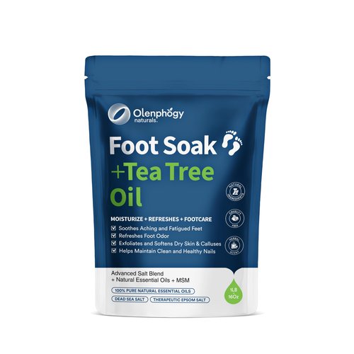 Olenphogy 16oz Tea Tree Oil Foot Soak with Epsom Salt - For Stinky Feet, Softens Calluses, Cracked Heel Care, Toenail Repair - Epsom Salts for Soaking, Pedicure Foot Spa for Women, Men