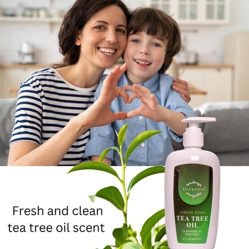 Soakness Liquid Hand Soap with Tea Tree Oil - Gentle Cleansing, Nurturing Touch, Multi Purpose Hand Wash 9 fl oz