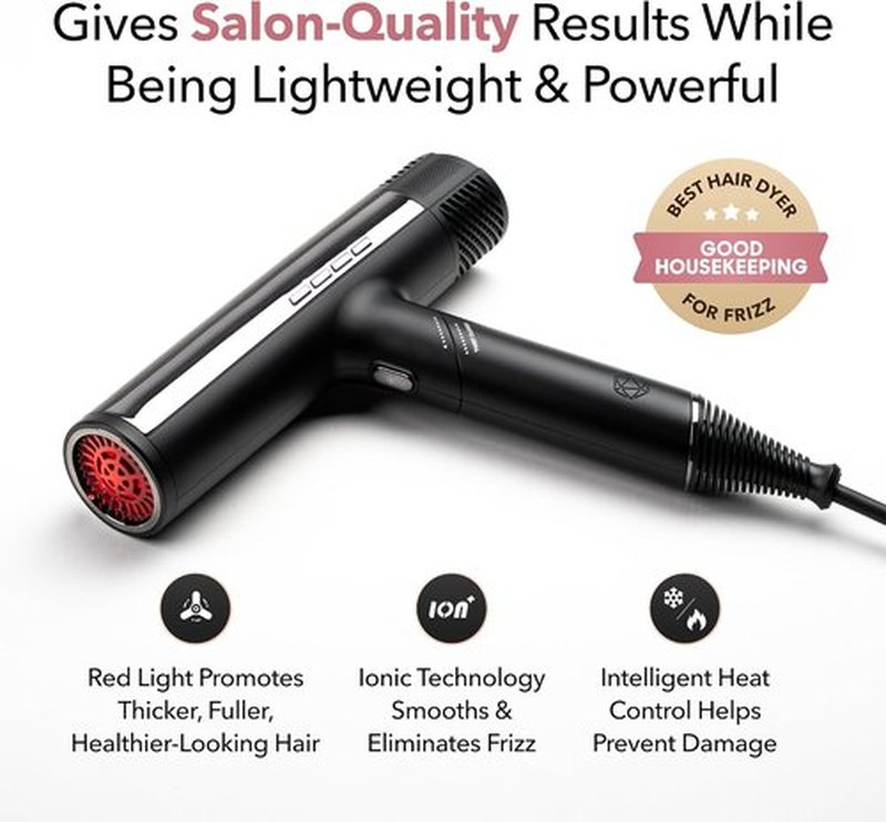 SRILabs DryQ Smart Hair Dryer - Ultra Lightweight & Foldable - Powerful Quiet Motor - Infrared Ionic Tech
