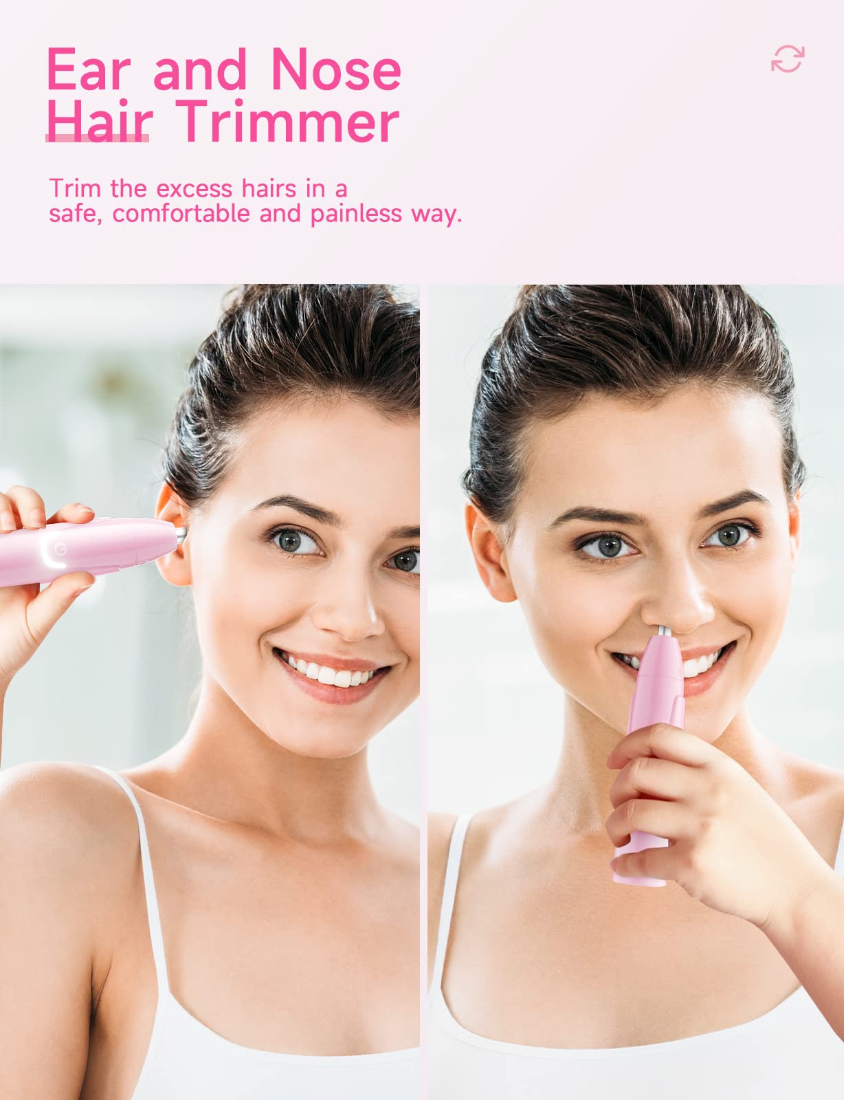 ZORAMI Rechargeable Ear and Nose Hair Trimmer - 2026 Professional Painless Eyebrow & Facial Hair Trimmer for Men Women, Powerful Motor and Dual-Edge Blades for Smoother Cutting Pink