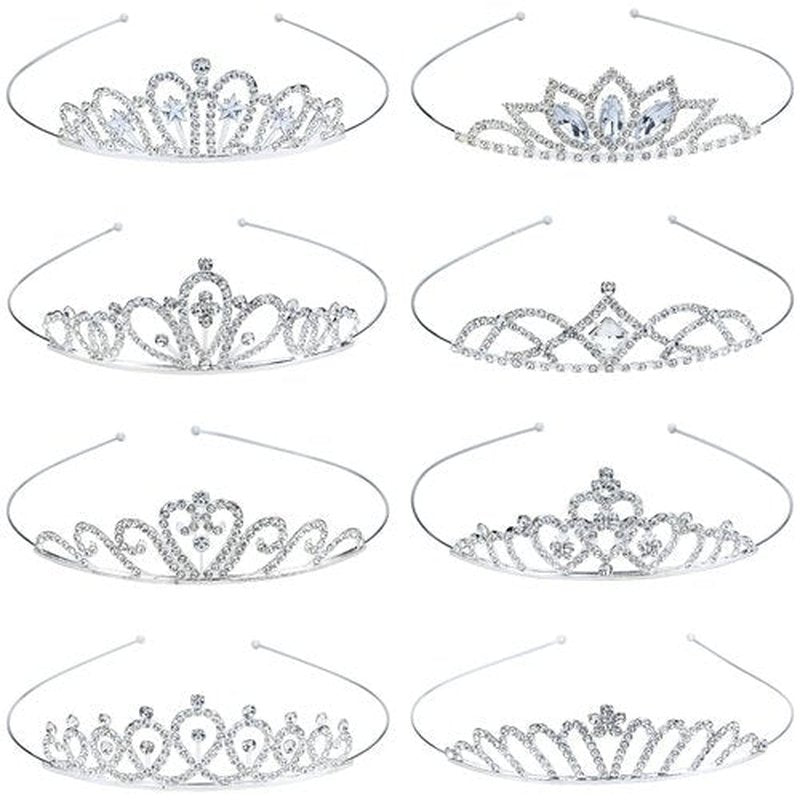 Dizila 8 Pieces Silver Metal Birthday Party Prom Bridal Wedding Dazzling Rhinestone Princess Crown Headbands Tiaras Headpieces Hair Accessories for Women Girls Brides Bridesmaids