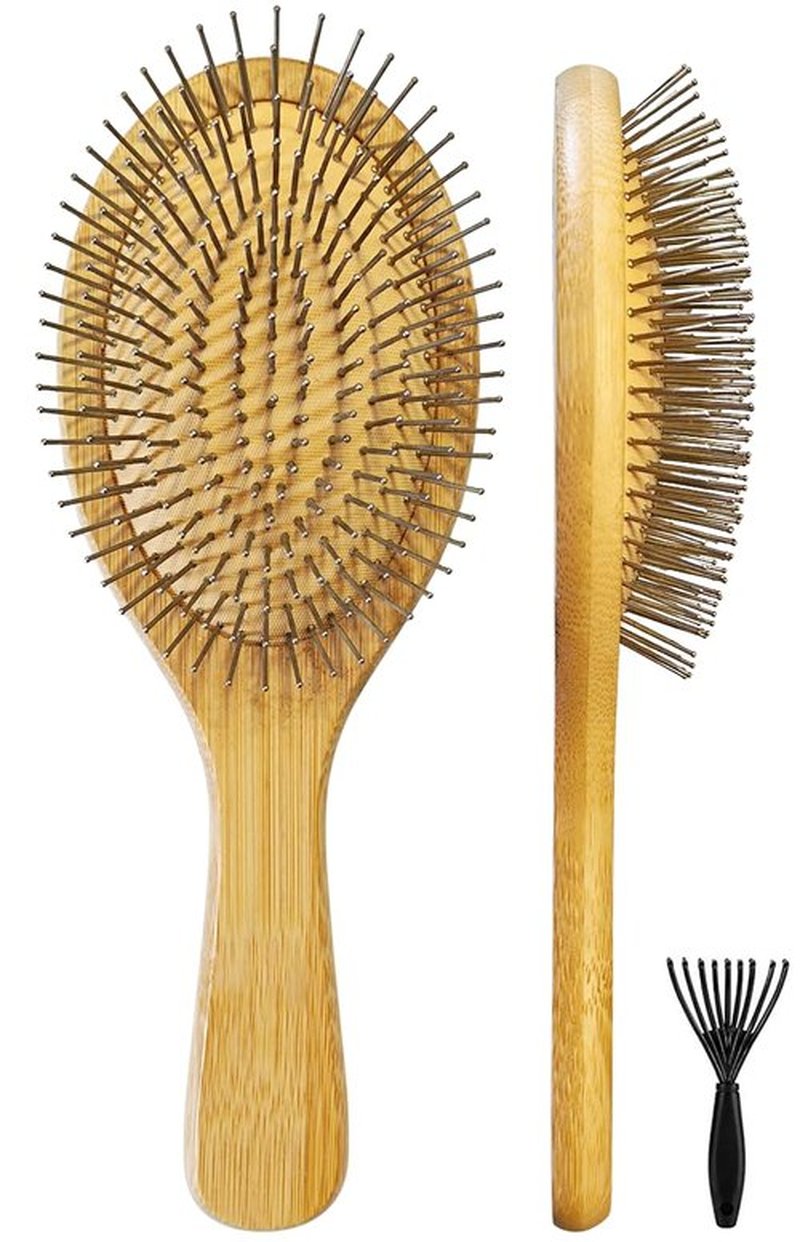 Skiennix Wooden Paddle Detangling Brush - Anti-Frizz Hairbrush for All Hair Types | Scalp Massage, Wet/Dry Use