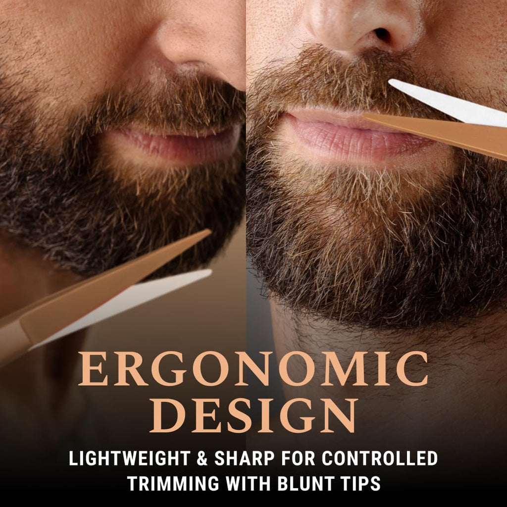 Ontaki Beard & Mustache Scissors for Men - 5inch, Rose Gold - 410C German Steel Durable, Ergonomic Design Travel Friendly Facial Hair Scissors - Beard Grooming Kit 2 Combs & Case Perfect for Styling