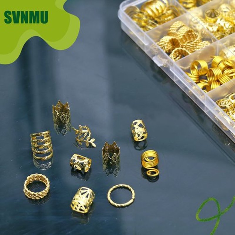 SVNMU 280 Pcs Gold Hair Jewelry for Braids Dreadlock Locs Metal Hair Clips Accessories for Women,Adjustable Hair Cuff Coils Rings Charms Braiding Decoration