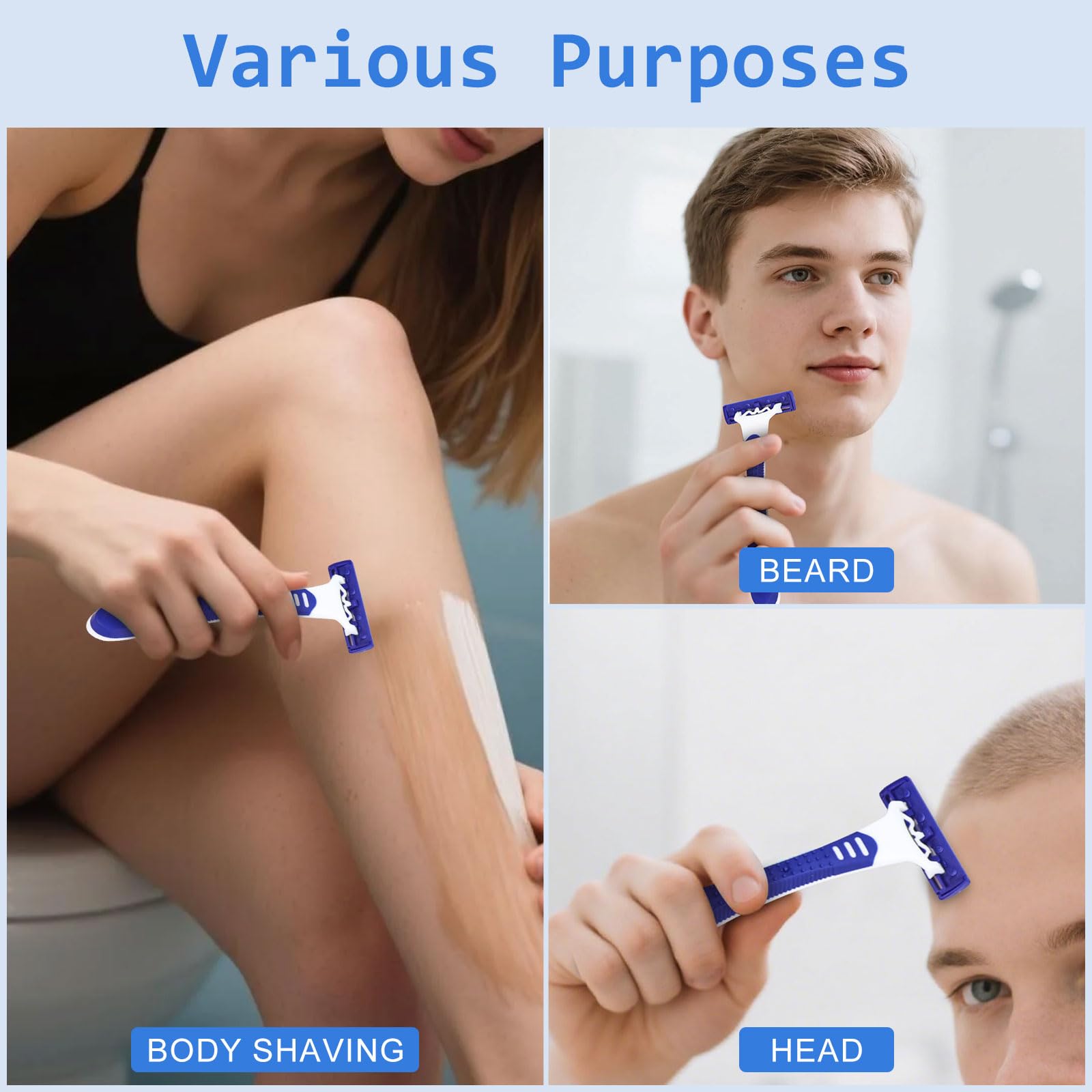 Disposable Razors Bulk, Razors Individually Wrapped Bulk, Travel Razors Bulk With 10g Shaving Cream For Hotels, Shelters, Homeless, Nursing Homes, Charities, Churches (Blue,50-PACK)