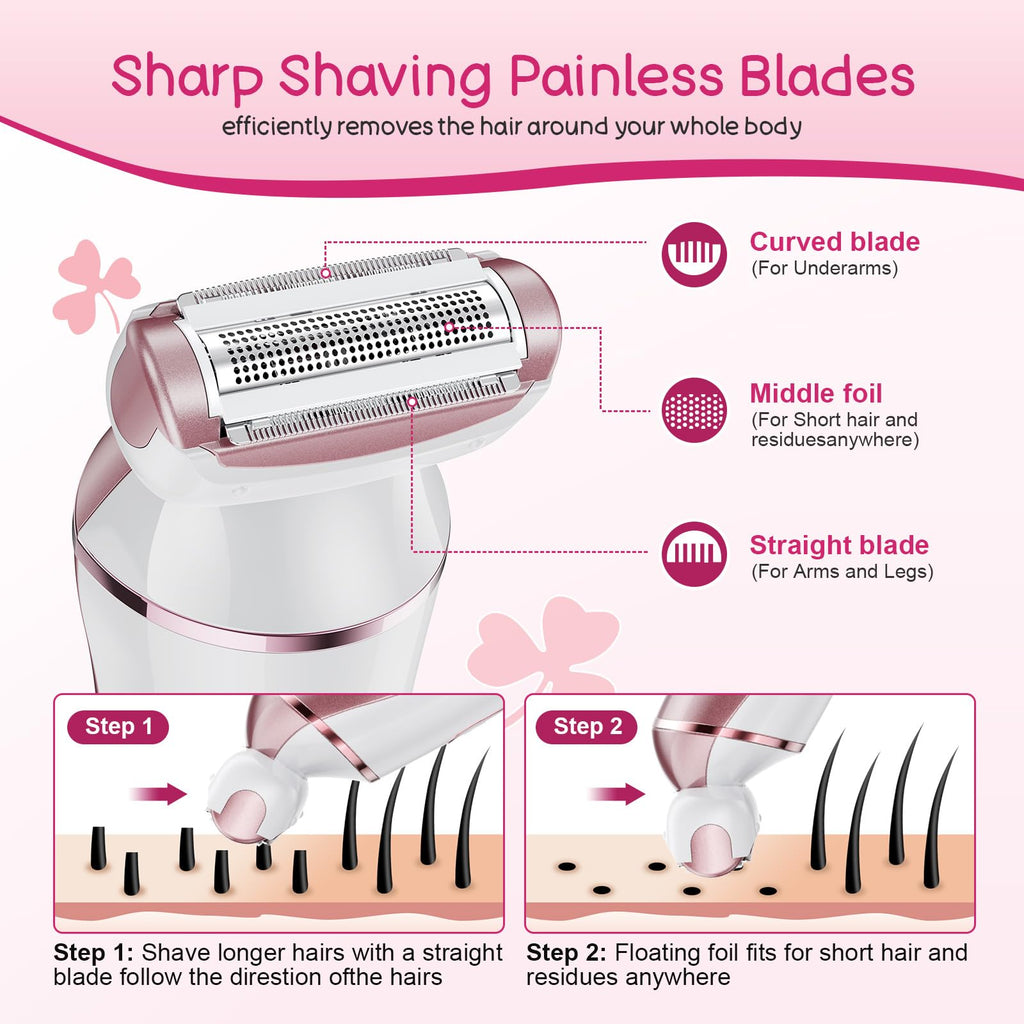Electric Shaver for Women, Rechargeable Electric Razor,Wet Dry Lady Hair Remover, IPX7 Waterproof, for Legs (Rose Gold)