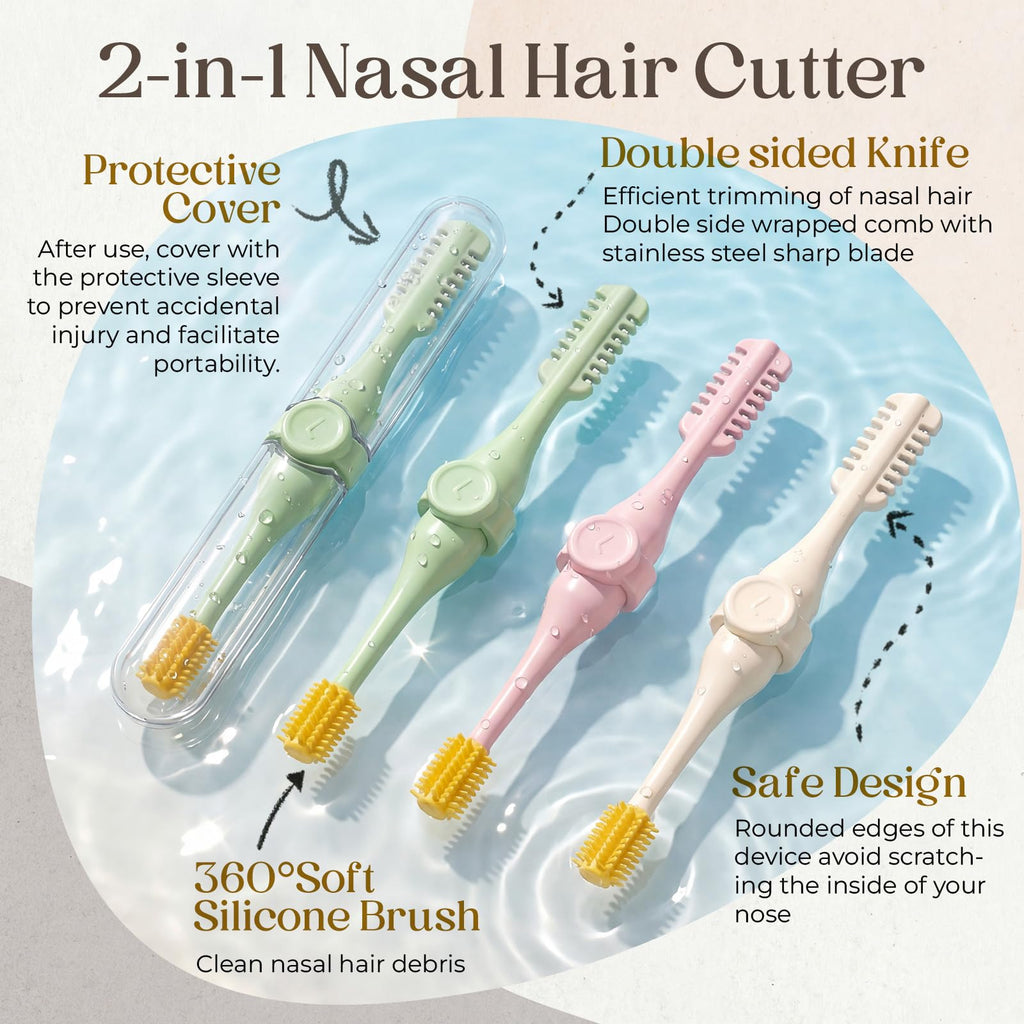 Lanties 6 Pcs 2-in-1 Nasal Hair Cutter Double Multicolor Sided Nose Hair Cutter with Protective Lid for Women Men Portable 360° Rotating Manual Nose Ear Hairs Trimmer for Travel