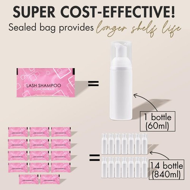 Embagol Lash Shampoo Concentrate Lash Cleaning for Eyelash Extensions Anti-allergic Hypoallergenic and Non-irritation Cleanser for Salon & Home Use(14 bags)