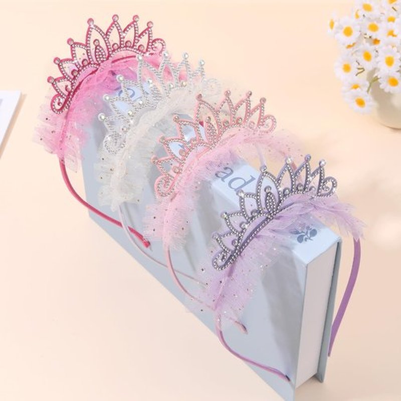 OAOLEER 4 PCS Princess Crown Headbands for Girls, Rhinestone Tulle Hairbands for Girls Toddler Tiara Crown Hair Accessories for Birthday, Party, Proms