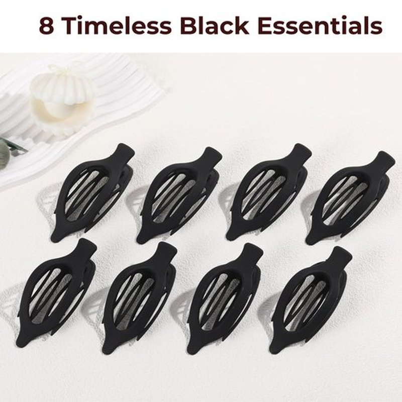 8 Pack Flat Black Hair Clips for Women – Large Matte No-Slip Flat Black Claw Clips for Thick & Thin Hair, Strong Hold French Styling Accessories