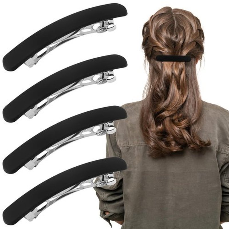 Atoden Hair Clip, Black Matte Barrettes for Women 4Pcs, Flat Hair Clips for Thin Fine Hair, Hair Pins for Short Medium Hair, Cute Hair Accessories for Women Girls