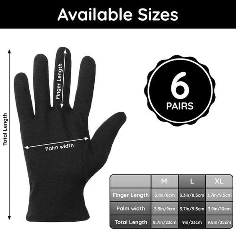 Segbeauty 12 Counts Black Cotton Gloves for Sleeping, 6 Pairs Lotion Hand Moisturizing Cotton Gloves for Dry Hands Overnight, Hand Care Sleep Moisture Glove for Men Dry Hands Reusable Spa Glove Large