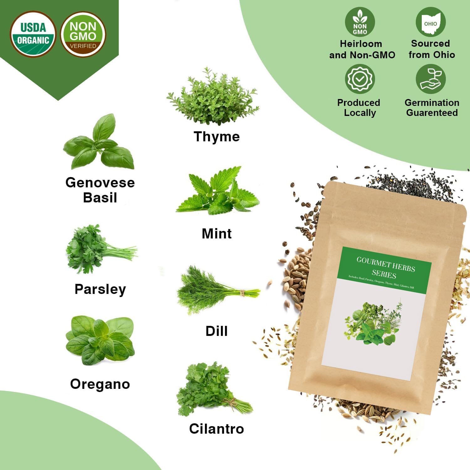 Gourmet Herb Seed Pod Kit for AeroGarden, idoo, Ahopegarden, MUFGA Hydroponics Garden with Basil, Parsley, Thyme, Mint, Cilantro, Dill, Oregano - Compatible with All Hydroponics (7-Pod)