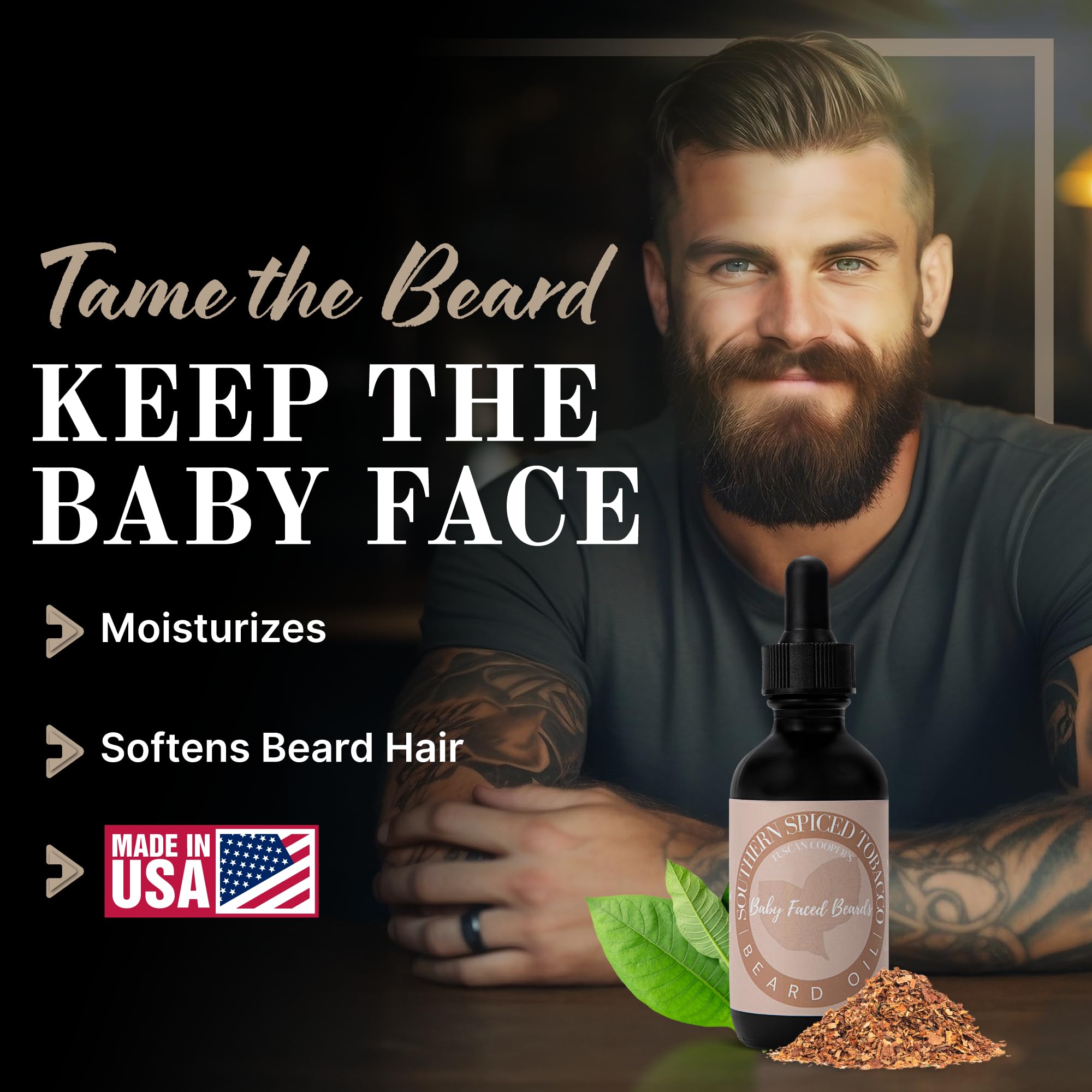Tuscan Cooper's Baby Faced Beards Oil for Men - 3 Pack Bundle - Rawhide & Pear, Lumberjack, and Southern Spiced Tobacco Scents - Hydrating and Nourishing Beard Softener for All Hair Types