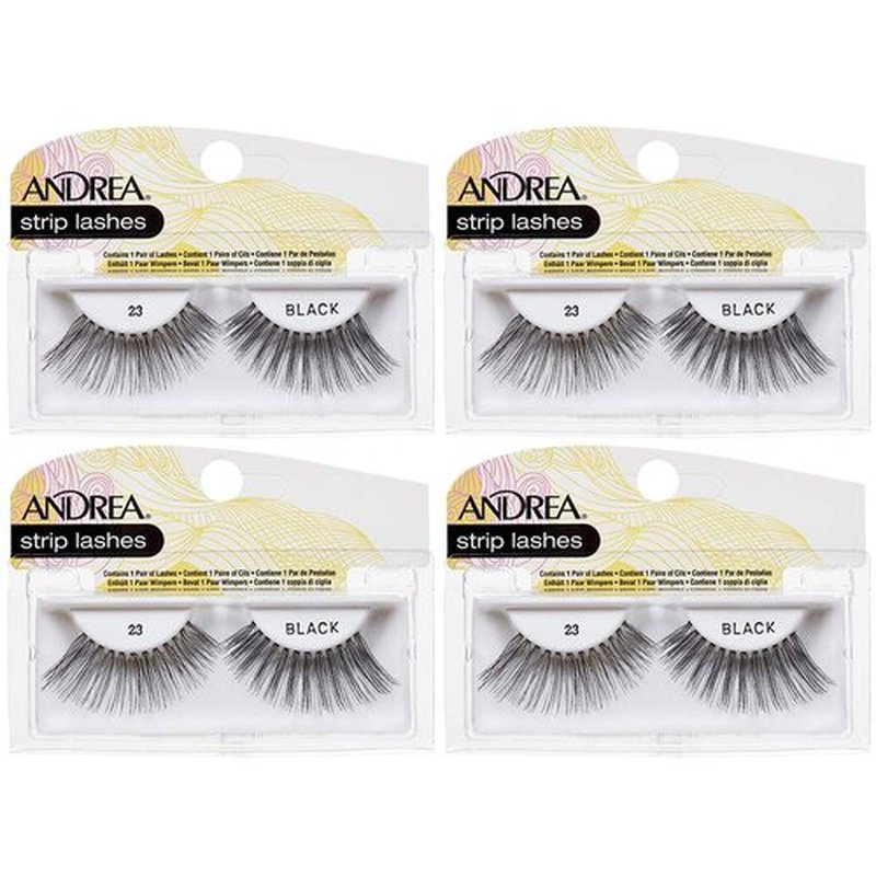 Andrea Strip Lashes Style 23 – Black Natural False Eyelashes, Lightweight Reusable Lash Strips, 4 Pair