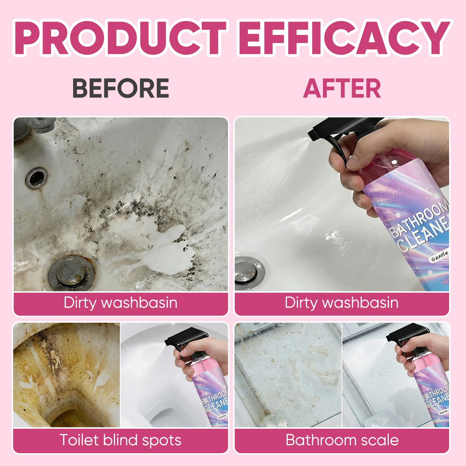 jioijioi Bathroom Descaler Foam Cleaner,Powerful Pink Bathroom Cleaner Spray,Bathroom Descaler Cleaner,Stubborn Stains Cleaner,All-Purpose Bathrooms Descaler Foam Spray(300ml)