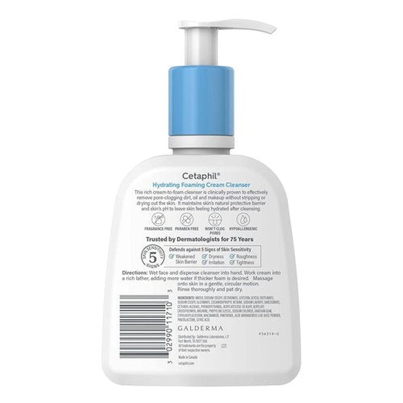 Cetaphil Foaming Face Wash - Hydrating Cream Cleanser for Sensitive Skin | 8 oz, Fragrance-Free