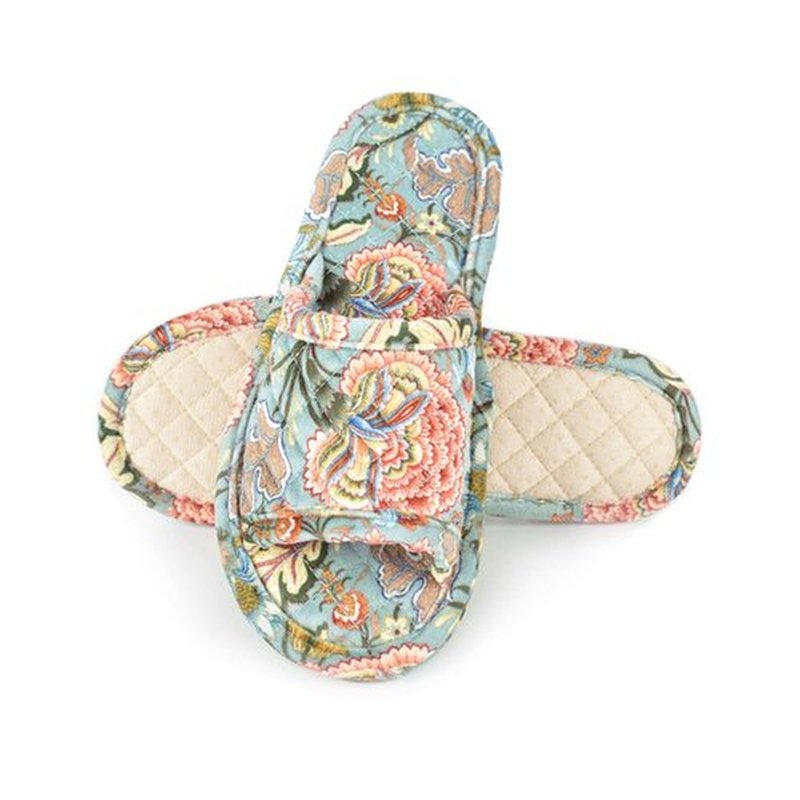 LOOPUINHOM Floral Velvet House Slippers for Women, Lightweight Open Toe Washable Portable Foldable Comfortable Guest Hotel Travel Airplane Spa Slippers Blue(7-8)