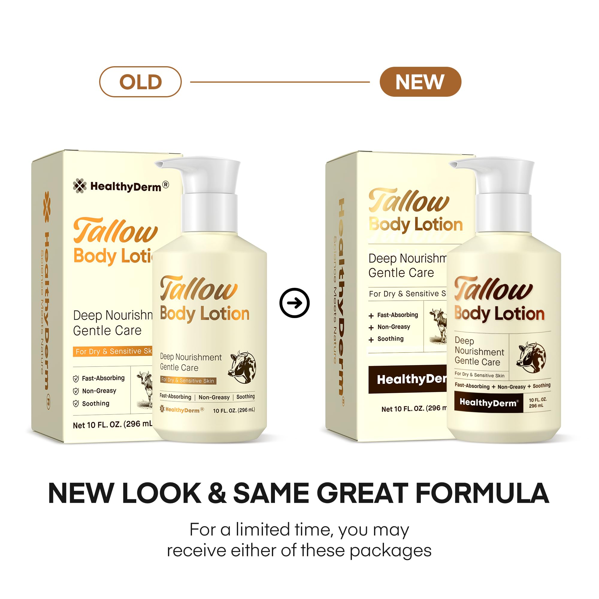Beef Tallow Body Lotion for Skin: Grass-Fed Daily Moisturizing Cream for Dry, Mature & Crepey Skin, Fast-Absorbing, Non-Greasy, Fragrance-Free Moisturizer with Aloe & Shea Butter (Yellow Bottle)