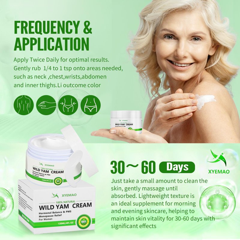 Xyemao Organic Wild yam Cream for Hormone Balance - Menopause Relief Crea Promotes Relieves Menstrual Discomfort, Deeply Nourishes and Moisturizes,100% Organic Formula,120ml
