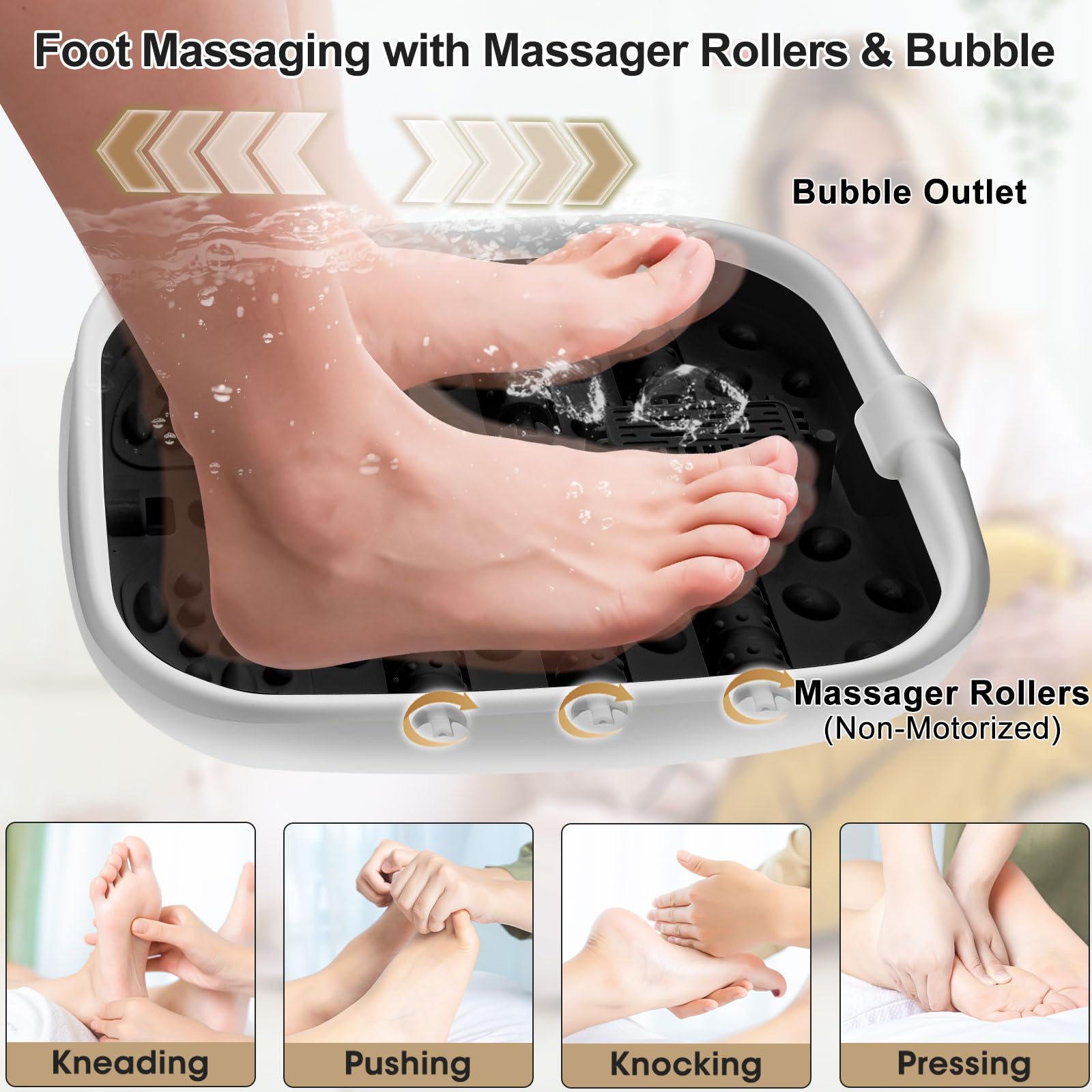 FOFOJÔY Collapsible Foot Spa Bath with Heat and Massage Roller, Bubble, Temperature Control, Remote Control, Foot Pedicure Kit, Pedicure Foot Spa