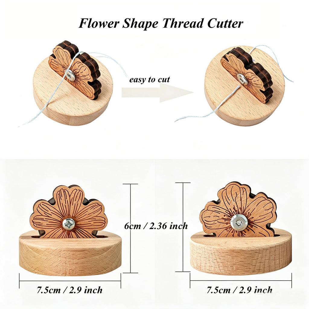 Thread Cutter Blade Tool for Sewing with Flower Shape Solid Wooden Sewing Tools (1 Piece)