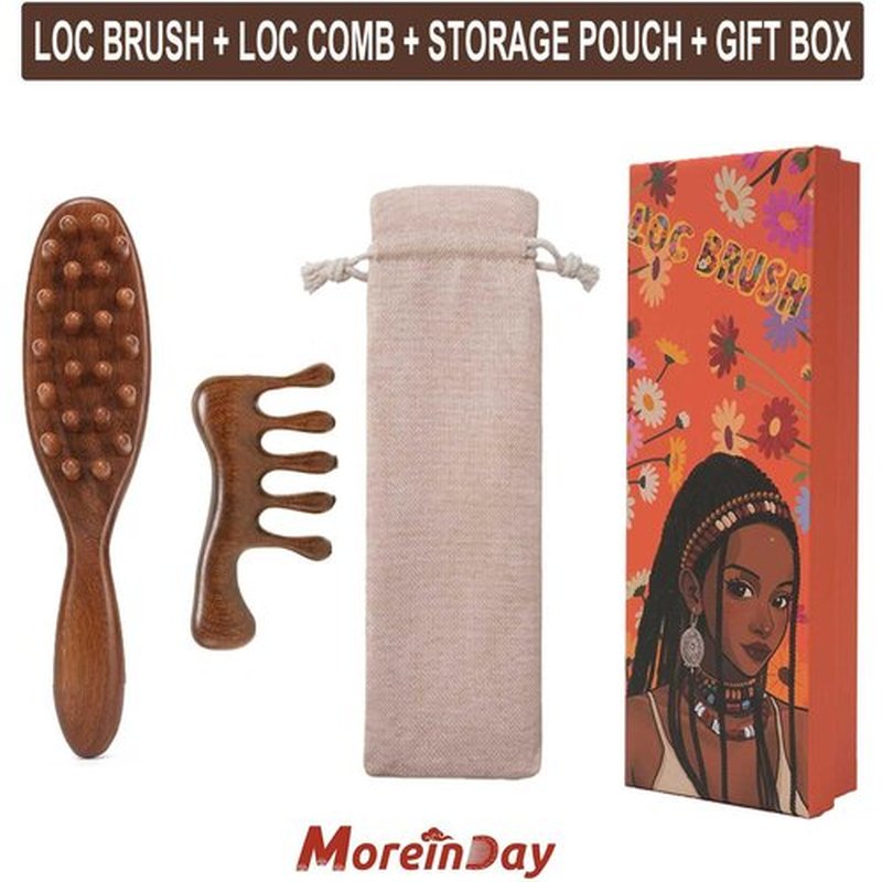Moreinday Loc Brush for Dreads, Loc Comb, Wooden Scalp Comb for Hair Growth - Sandalwood