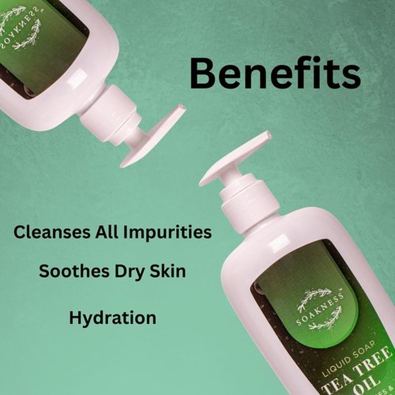 Soakness Liquid Hand Soap with Tea Tree Oil - Gentle Cleansing, Nurturing Touch, Multi Purpose Hand Wash 9 fl oz