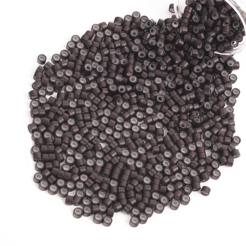 Vlasy 600Pcs 4mm Silicone Lined Micro Ring Beads for Hair Extensions 5Colors Apply (600Pcs Brown)