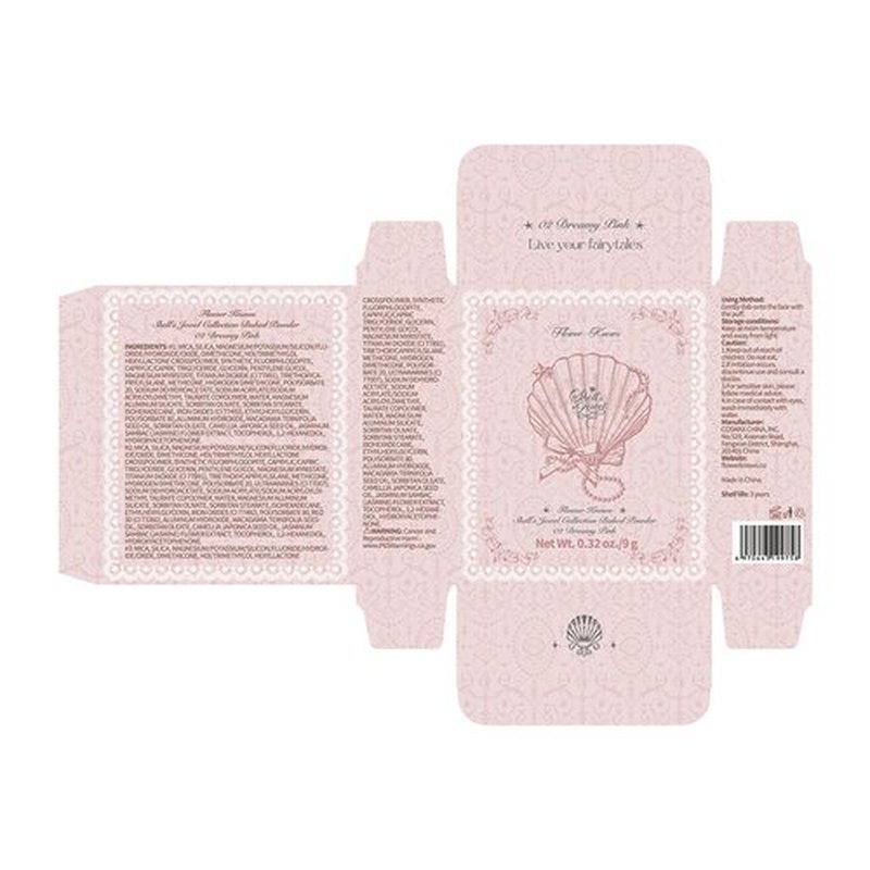 Flower Knows Shell's Jewel Collection Baked Powder,Makeup & Setting Pressed Powder Compact with Mirror and Puff,Pink Smooth Oil-Control Pore Blurring,0.32 Oz(02 Dreamy Pink)
