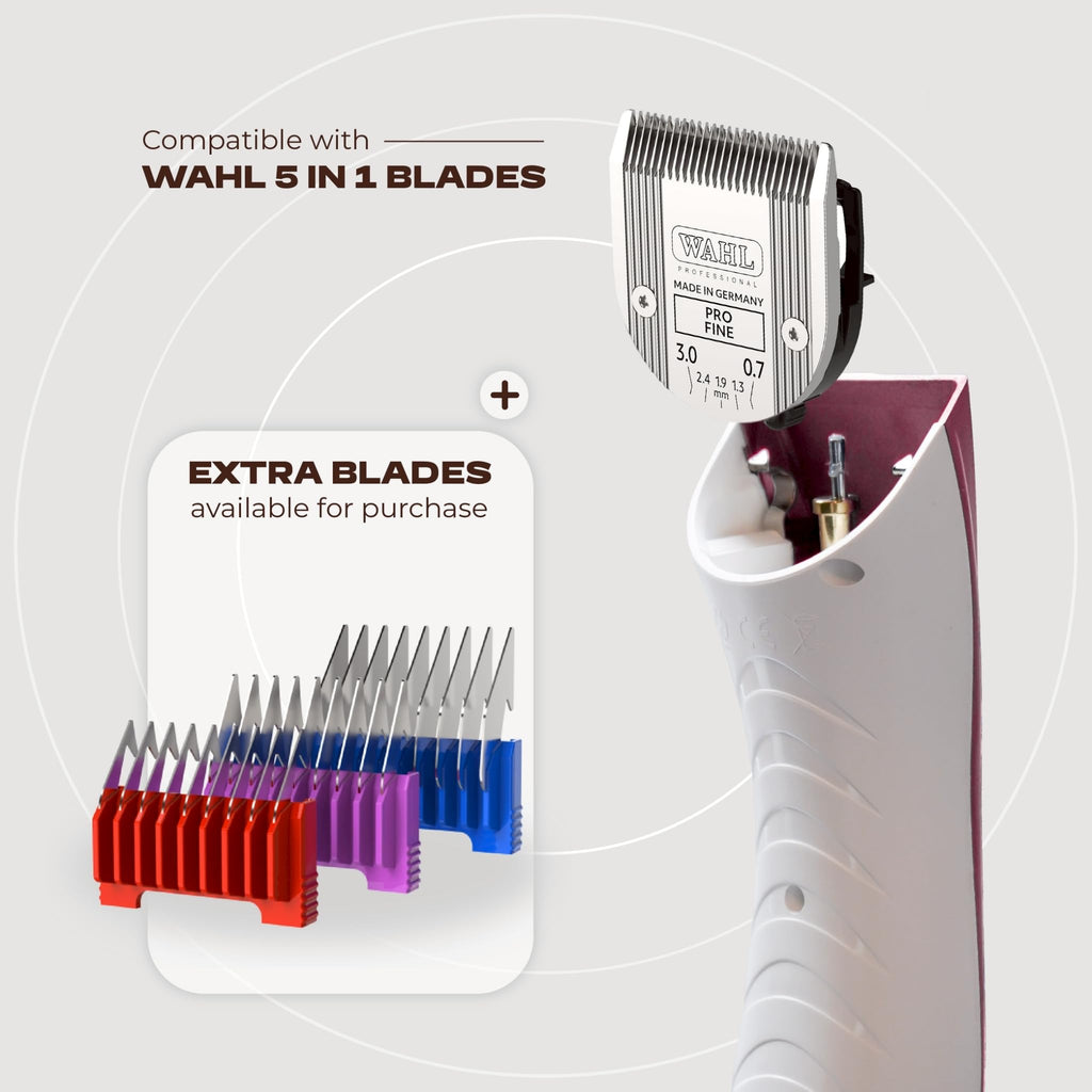 BALMONI Professional 5-in-1 Cordless Pet Grooming Clipper for Dogs & Cats – Quiet High-Torque Metal Blade Trimmer, Adjustable Length – Metallic Blue (Single-Metallic Pink)