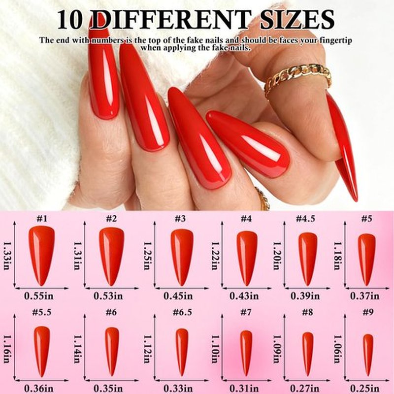LuckForever 576pc Stiletto Press on Nails Long Fake Nails with Adhesive Tabs, Long False Nails Press ons Nail Stiletto Glue on Nails Artificial Fingernail Acrylic Stick Nail for Women Girls