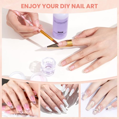 Nail Kit for Beginners with Everything: Practice Hand Acrylic Nail Set Professional Powder Drill Liquid Starter Kits with U V Lamp in Cosmetic Gift Bag for Women Salon Home (Sliver)