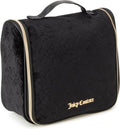 Juicy Couture Black Makeup Bag - Velour Cosmetics Organizer with Travel Hook & Logo