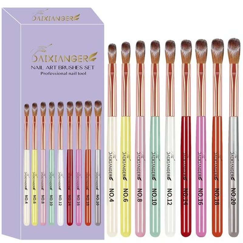 DAIXIANGER Acrylic Nail Brush Set, 9PCS Professional Nail Art Brushes for Acrylic Powder Application & 3D Nail Carving, Premium Nail Brushes Kit for DIY Home Salon Tools