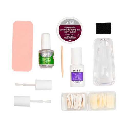 KISS Salon Dip Professional Dipping System Dip Powder Manicure Kit, Brush-On Gel, Dip Powder, Activator, 2 Brushes, Dipping Tray, Cuticle Stick, Sponge, Nail File, & 40 Fake Nails