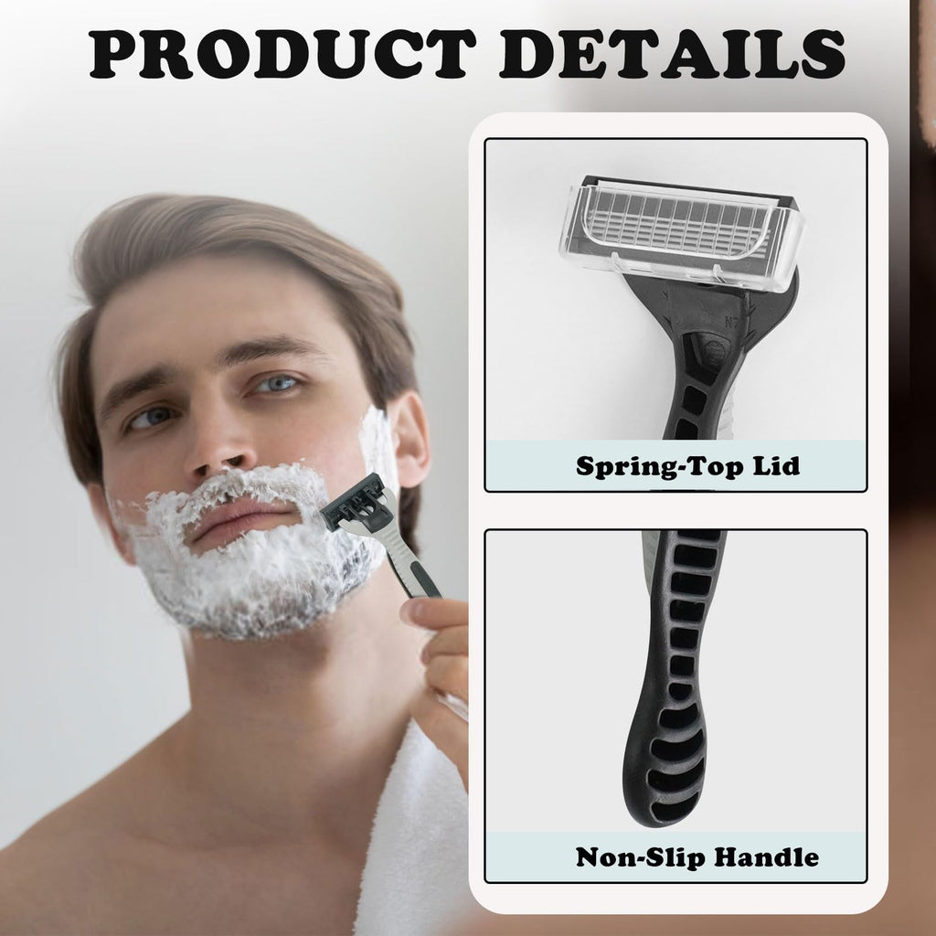 PEDOBALI 25 Pcs Men's Disposable Razors Bulk 5 Blade Sensitive Skin Comfortable Shave Set Men Smooth Razors for Head, Face
