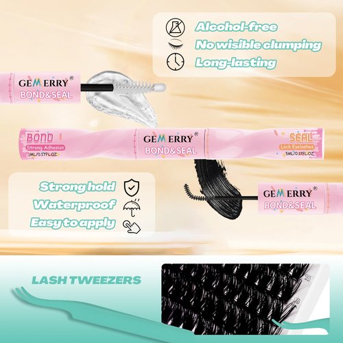 GEMERRY Lash Clusters Kit 80D Long 12-21mm with Spikes Cluster Eyelash Extensions Kit DIY Wispy Natural Lash Clusters with Lash Bond and Seal Spiky Individual Lashes Eyelashes