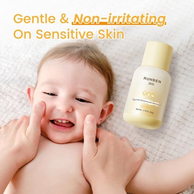 RUNBEN Baby Face Cream - 48H Deep Moisturizing with Egg Yolk Oil | Gentle, Non-Greasy Lotion for Dry & Sensitive Skin, 1.76 oz