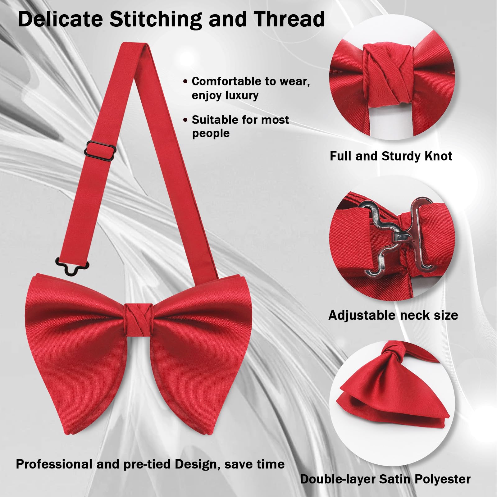 GHTIYLP Mens Bow Tie Pre Tied Oversized Bow Ties for Men Satin Bowties for Tuxedo Wedding Party Banquet (Red)