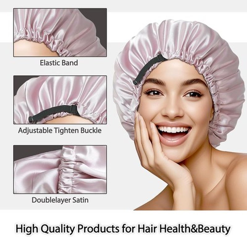 Netcken Large Microfiber Hair Towel Wrap & Satin Bonnet Set for Women, Ultra Absorbent Turban 24x42 Inches & Adjustable Night Cap for Curly Hair, Prevents Frizz & Breakage, Gifts for Women