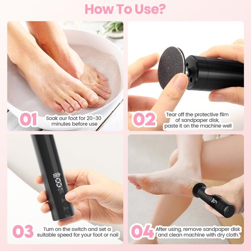 Electric Callus Remover for Feet, Electric Foot File Nail Grinder 2 in 1,Rechargeable Professional Foot Sander Pedicure Tool for Feet Dry Dead Skin with Sandpaper Disk, 9 Speed Adjustable (Black)