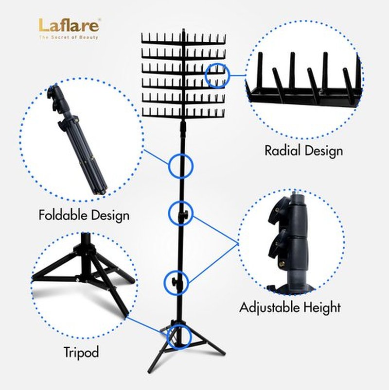 Laflare Standing Braid Hair Organizer – 144 Pegs Hair Extension Holder, Divider & Display Stand for Hair Braiding, Height Adjustable Rack, Easy to Assemble (Black-Combo)