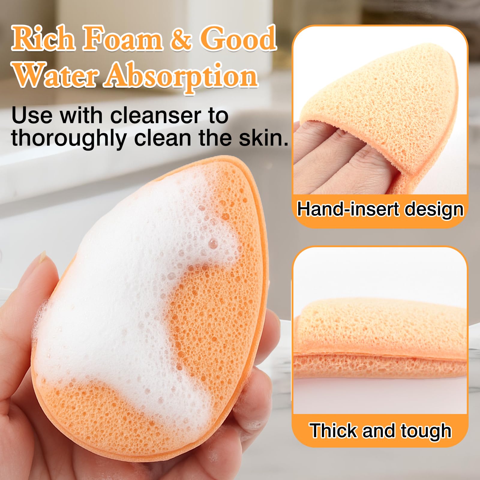 Brvlsoc Reusable Face Scrubber Sponges – 3-Pack Gentle Exfoliating Makeup Remover Pads for Face Wash & Daily Skincare (Orange, Yellow, Gray)