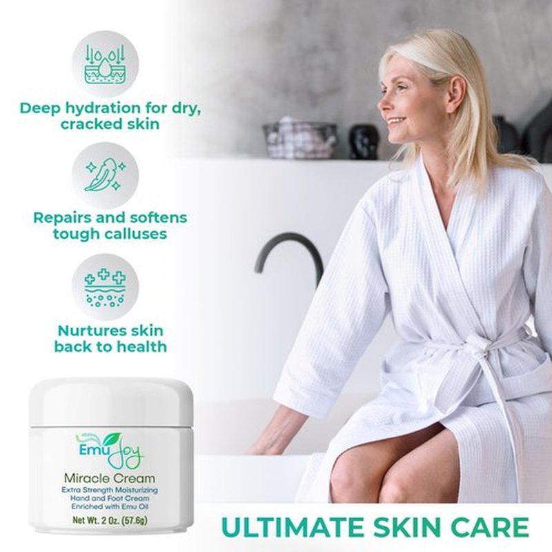 Emu Joy Miracle Cream - Hand & Foot Callus Remover Cream, Intensive Moisturizing Cream for Dry Heels and Soles, No More Foot Scrubbers & Files, Get Professional Salon Pedicure At Home (2 oz.)
